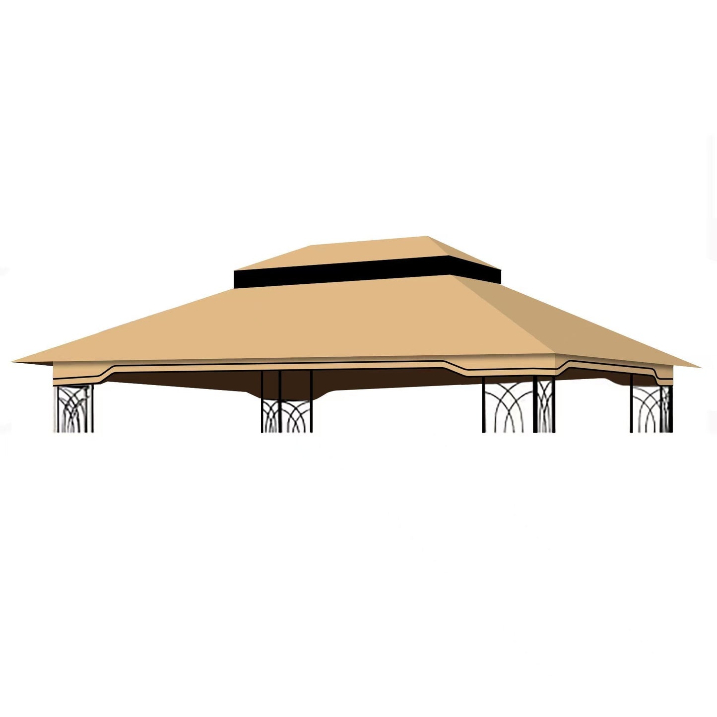 10x12 Ft Outdoor Patio Gazebo Replacement Canopy,Double Tiered Gazebo Tent Roof Top Cover Only(Frame Not Include)-Tan SolidRoot Buy Furniture USA