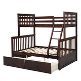 Espresso Wooden Twin Over Full Bunk Bed with Storage Drawers, Ladder, and Safety Guard Rails SolidRoot Buy Furniture USA