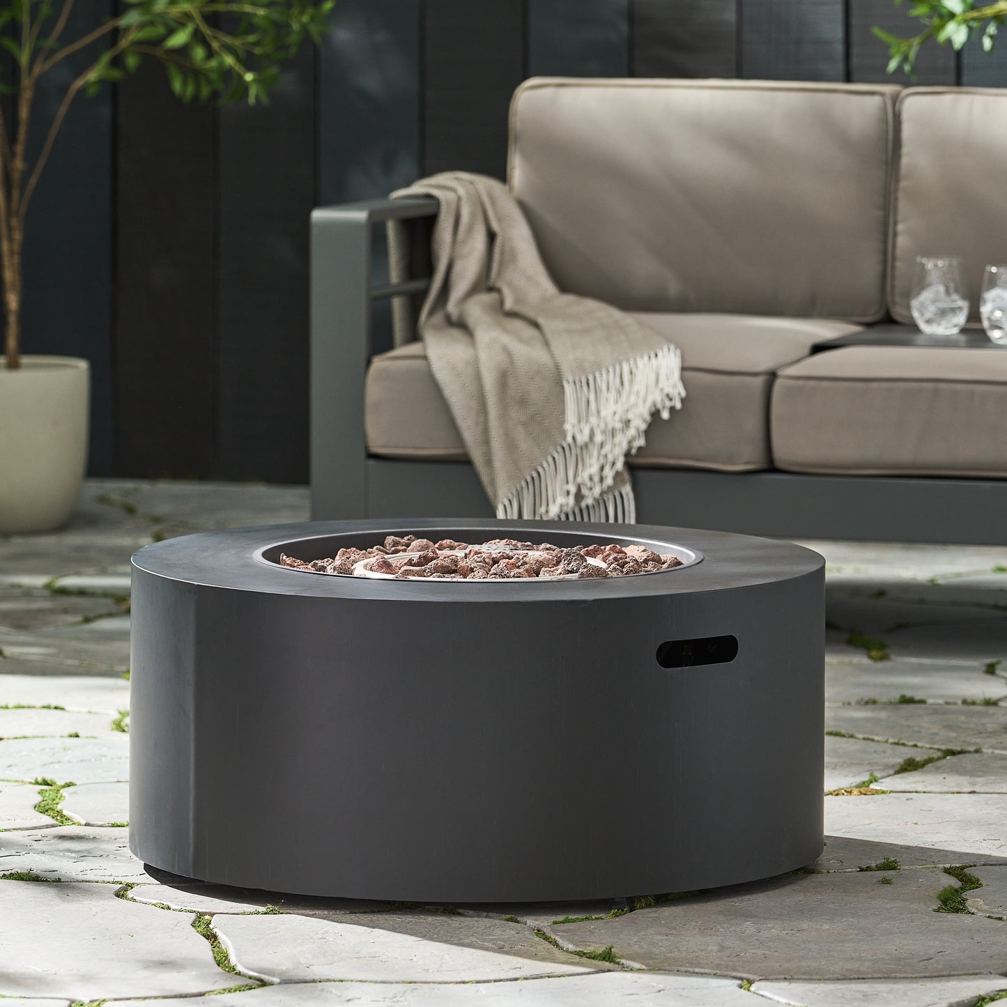 32" Patio 40,000 BTU Round Iron Propane Fire Pit, Dark Grey (Tank Cover not Included) - SolidRoot Buy Furniture USA
