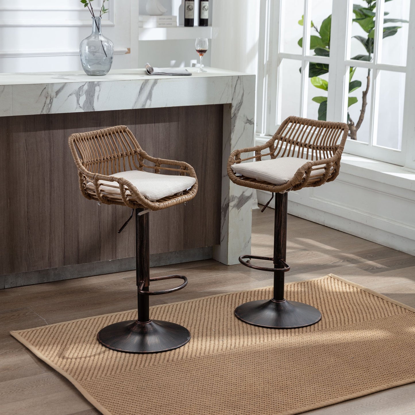 COOLMORE Modern Swivel Bar Stools Set of 2 Adjustable Counter Height Chairs with Footrest for Kitchen, Dining Room (Beige) SolidRoot Buy Furniture USA