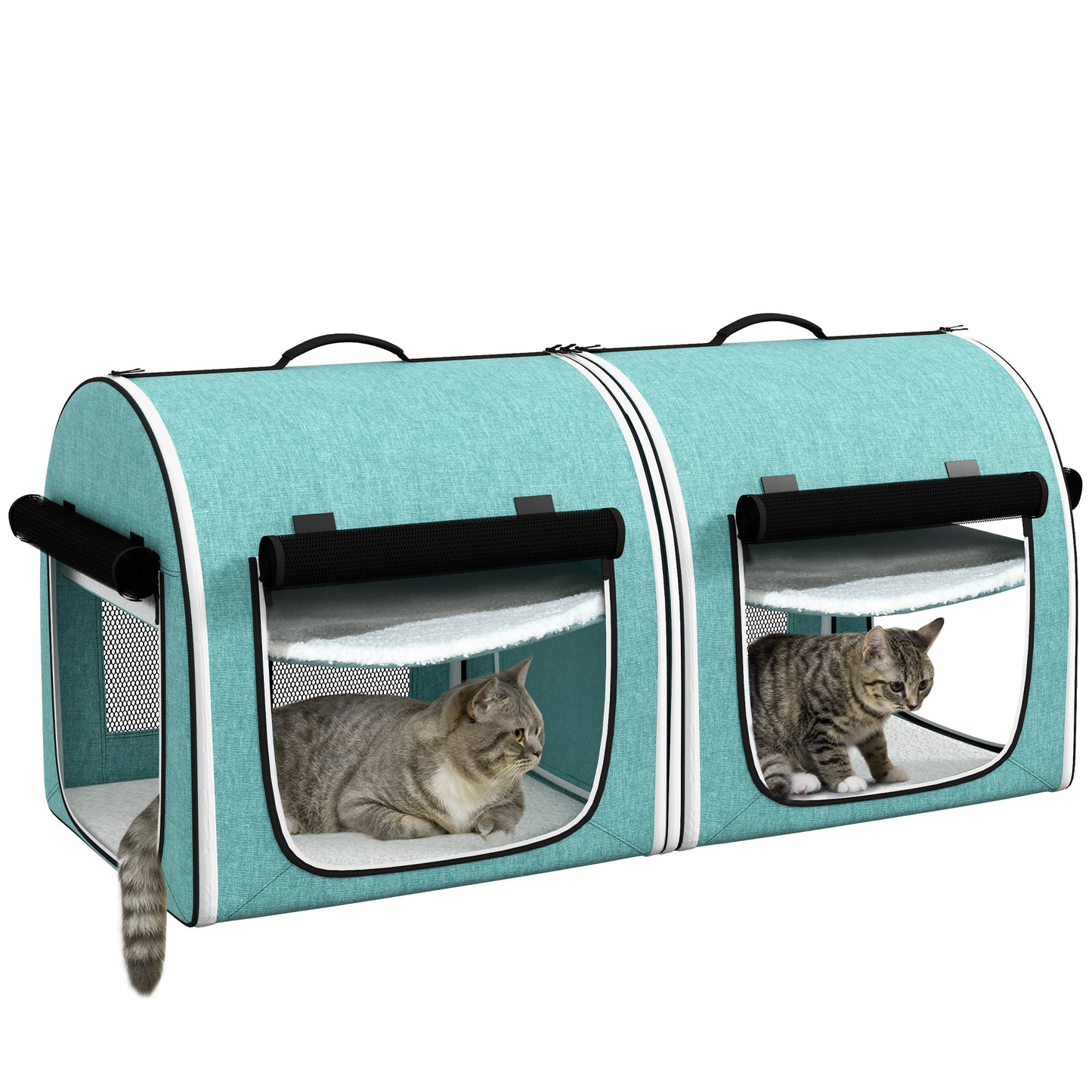 PawHut 39' Portable Soft-Sided Cat Carrier, Travel Pet Carrier with Divider, Two Compartments, Soft Cushions, & Storage Bag, Green