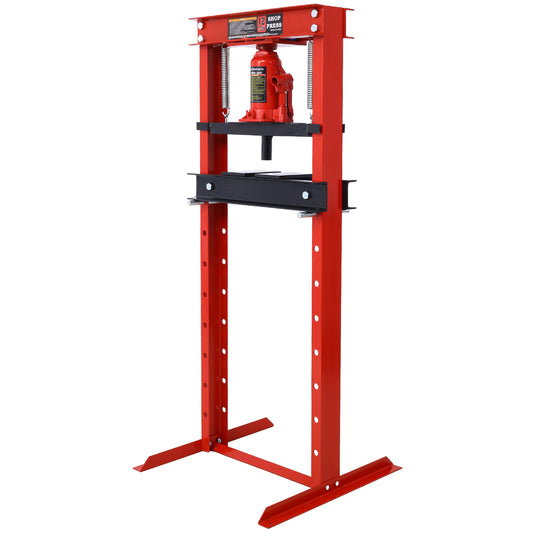 Hydraulic Shop Press ,12-Ton Capacity , Floor Mount ,with Press Plates, H-Frame Garage Floor Press, Adjustable Working Table Height,red SolidRoot Buy Furniture USA