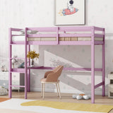 Twin High Loft Bed, Rubber Wood Loft Bed with Safety Guardrail, built-in desk, ladder,Pink SolidRoot Buy Furniture USA