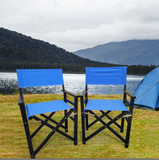Folding Chair Wooden Director Chair Canvas Folding Chair Folding Chair 2pcs/set populus + Canvas (Color : Blue) Livingsource