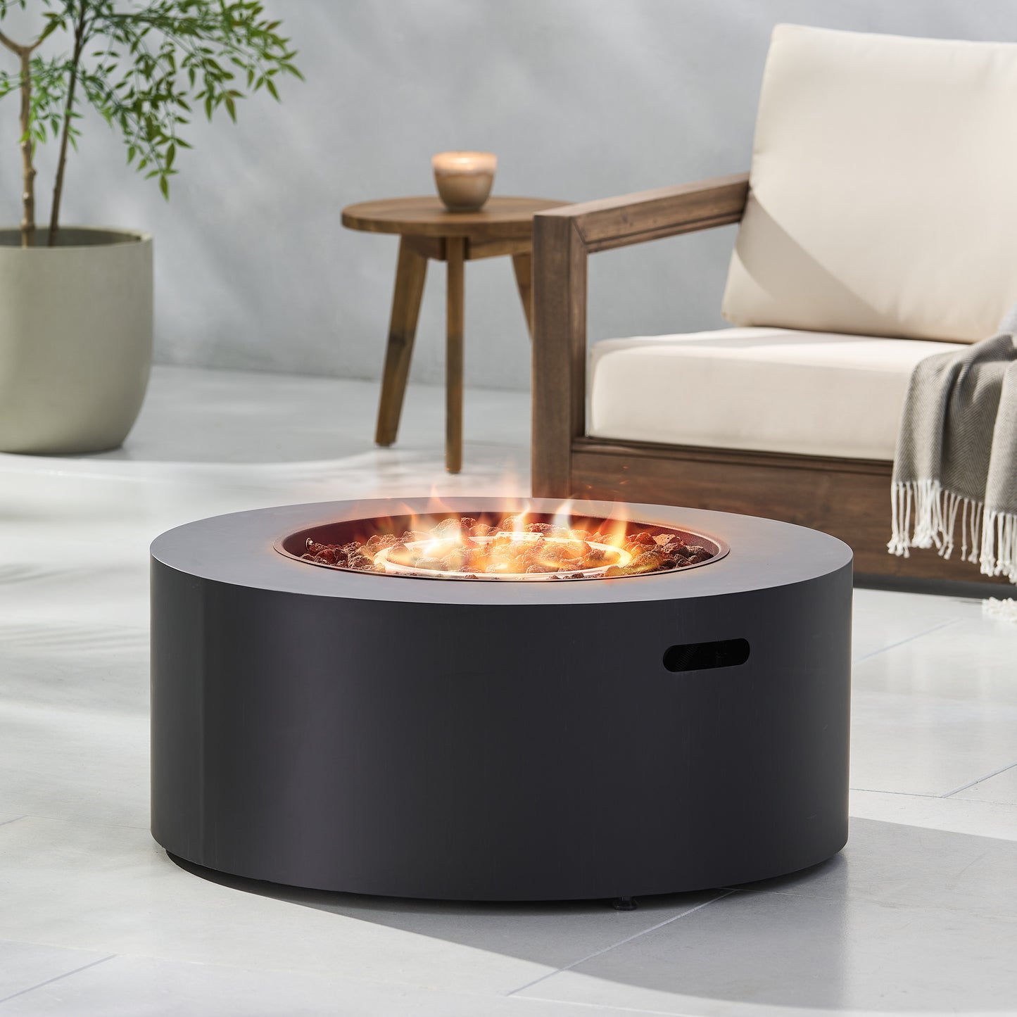 32" Patio 40,000 BTU Round Iron Propane Fire Pit, Dark Grey (Tank Cover not Included) - SolidRoot Buy Furniture USA