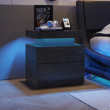Nightstand LED Bedside Table Cabinet Lights Modern End Side with 2 Drawers for Bedroom (Black Woodgrain) SolidRoot Buy Furniture USA