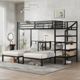 Twin over Twin & Twin Bunk Beds for 3, Twin XL over Twin & Twin Bunk Bed Metal Triple Bunk Bed with Desk & Shelves, Space Saving/Noise Reduction, Black SolidRoot Buy Furniture USA