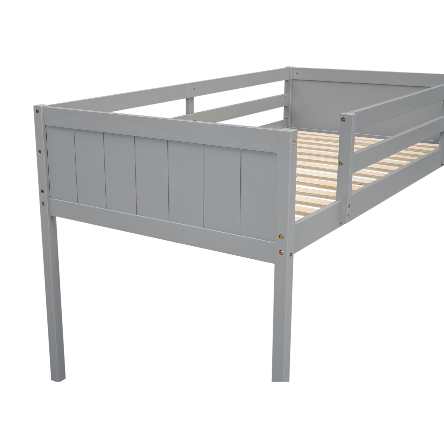 Twin Size Wood Low Loft Bed with Ladder, ladder can be placed on the left or right, Gray - SolidRoot Buy Furniture USA