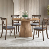 (1 Table with 4 Chairs)Wooden Dining Table Set, Modern Round MDF Kitchen Table and Boucle Upholstered Dining Chairs for Dining Room, Kitchen, Saving Space, ASH Color SolidRoot Buy Furniture USA