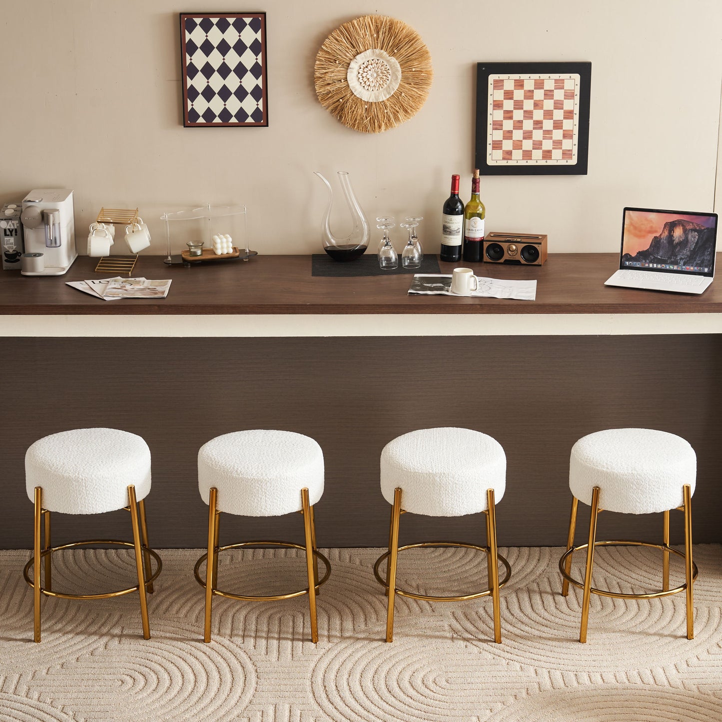 24" Tall, Round Bar Stools, Set of 2 - Contemporary upholstered dining stools for kitchens, coffee shops and bar stores - Includes sturdy hardware support legs