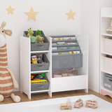 Kids Bookshelf and Toy Storage Organizer, Multifunctional 4 Tier Kids Book Shelf with 3 Collapsible Fabric Drawers, Children's Book Display in Room Playroom Nursery for Kids, Children, Toddlers Livingsource