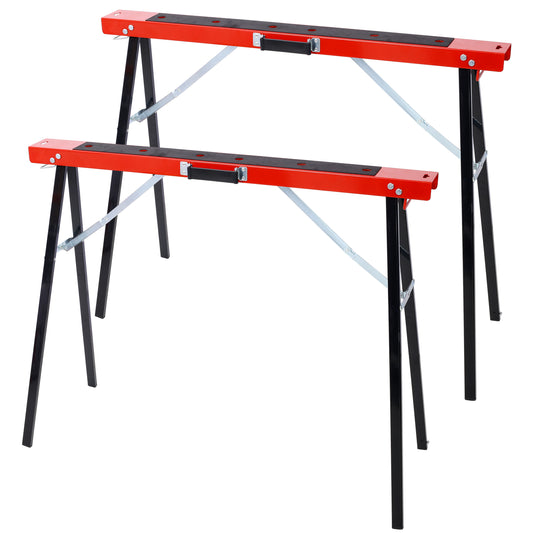 Saw Horses 2 Pack, Folding Portable Work Horse with Fast Open Legs, Convenient Handle, Heavy Duty Steel Sawhorse for Garage, Workshop, Fully Assembled,red+black color SolidRoot Buy Furniture USA