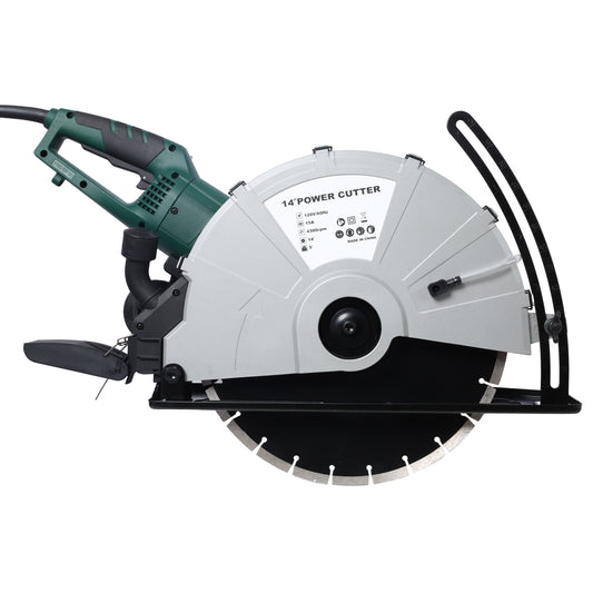 Portable Electric Corded Circular Concrete Saw 14' Wet/Dry Cutter 2600W Green Steel with Water Line & Guide Roller SolidRoot Buy Furniture USA