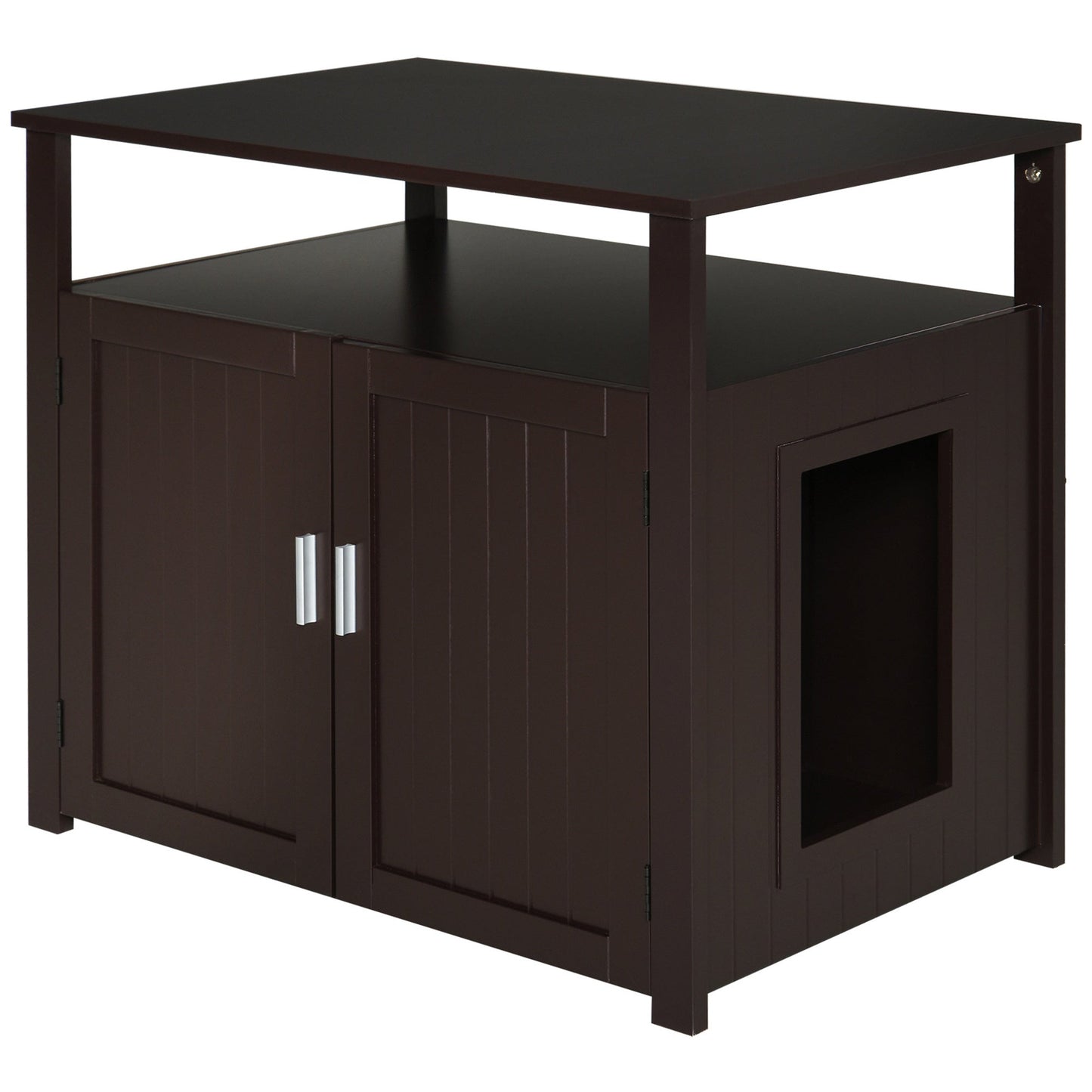 PawHut Wooden Cat Litter Box Enclosure Furniture with Adjustable Partition, Cat Washroom End Table with Open Shelf, Brown SolidRoot Buy Furniture USA