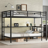 FULL Over Twin Bunk Bed with Desk and Shelves, Multiple Placement, with LED and USB, Black SolidRoot Buy Furniture USA