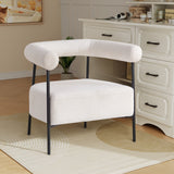 Modern Boucle Fabric Upholstered Accent Chair, Curved Armchair with Black Metal Frame, White SolidRoot Buy Furniture USA