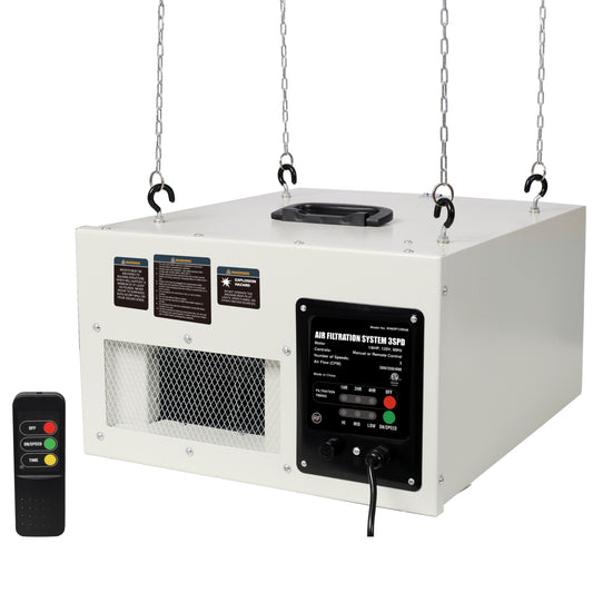 Remote-Controlled Air Filtration System,3 Positions Adjust(300/350/400 CFM),120V 60Hz,for Woodworking for Shop Garage,ETL certificate,White Color SolidRoot Buy Furniture USA