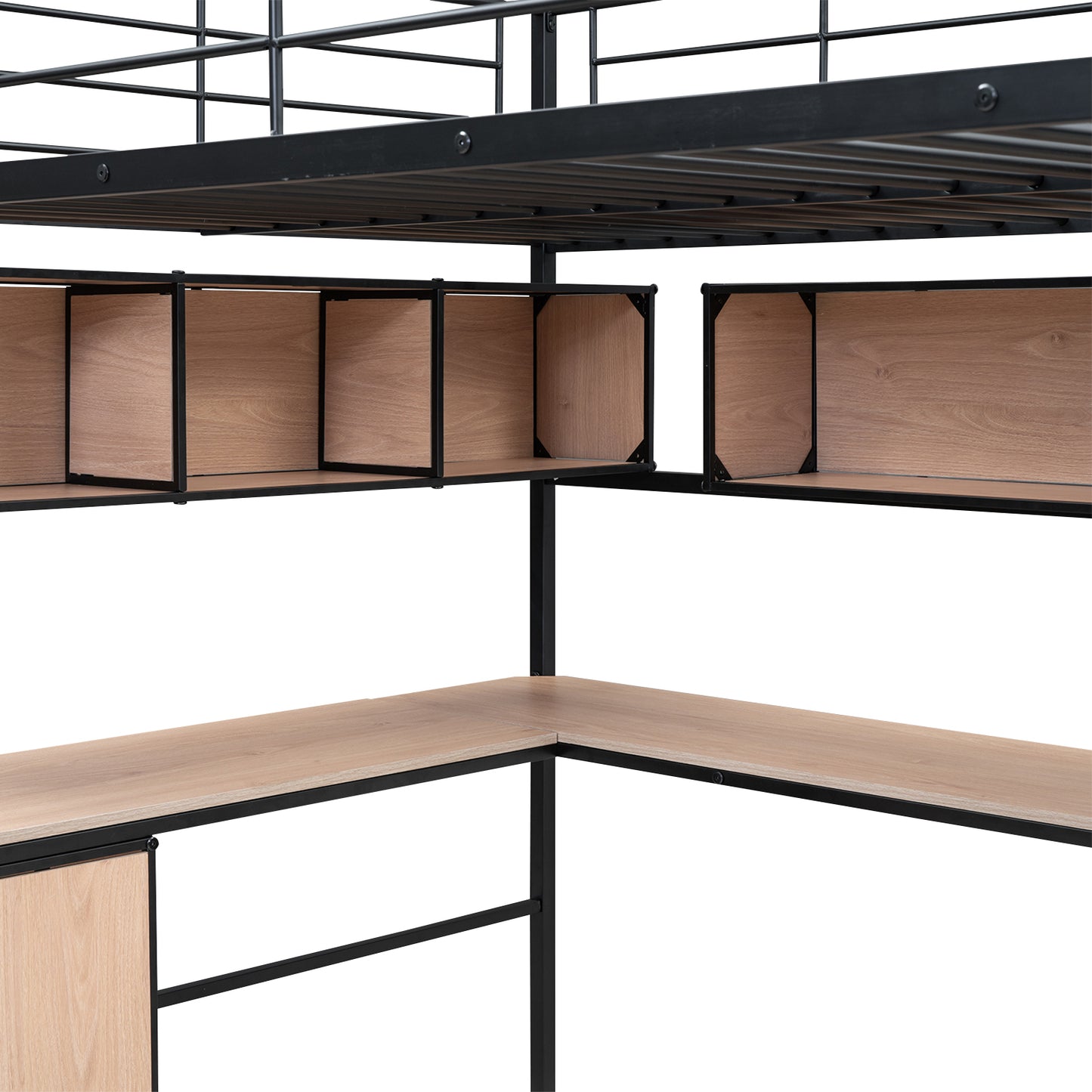 Metal Loft Bed with bookcase, desk and cabinet, Full, Black - SolidRoot Buy Furniture USA