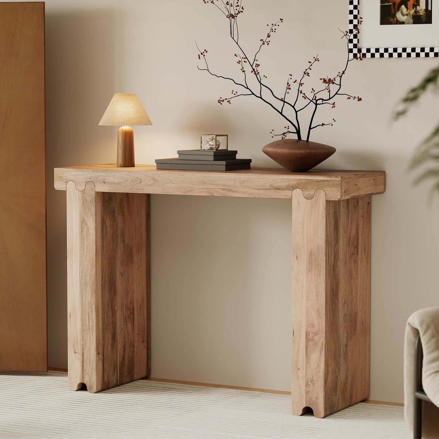 TREXM Console Table, Farmhouse Mango Wood Entryway Table, 45-Inch Thickened Sofa Table, Minimalist Narrow Console Table for Entryway Hallway Living Room, Natural SolidRoot Buy Furniture USA