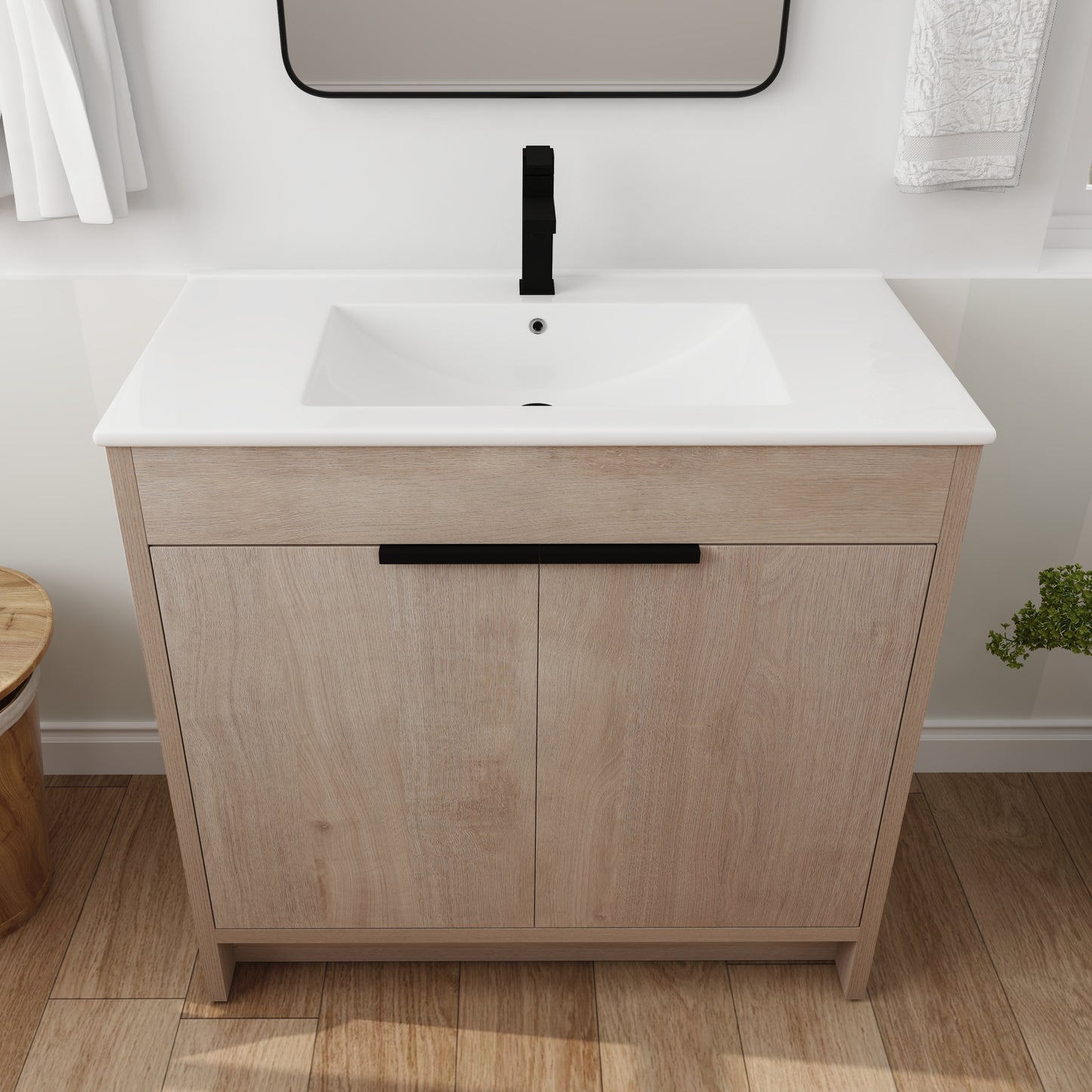 36 Inch Freestanding Bathroom Vanity with White Ceramic Sink & 2 Soft-Close Cabinet Doors (BVB02436PLO-F-BL9090B),W1286S00063 - SolidRoot Buy Furniture USA