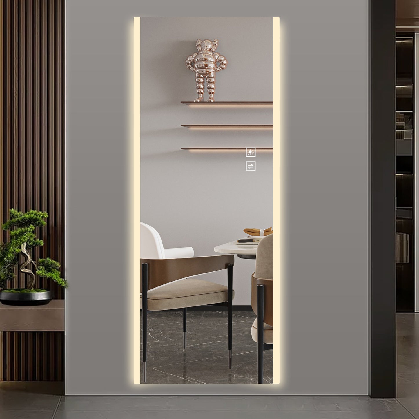 65*21in Led mirror full length,Frameless full-length mirror,Wall Mounted Mirror with Light,three-color changing light,Explosion-proof glass, high-definition imaging