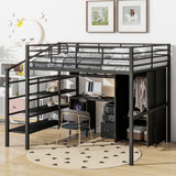 Metal Loft Bed With table set and wardrobe, Full, Black - SolidRoot Buy Furniture USA