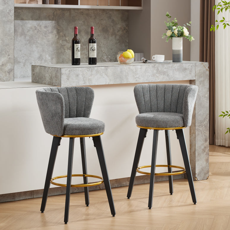 Counter Height Bar Stools Set of 2, 360° Swivel Upholstered Barstools with Backs and Metal Legs, 26' H Seat Height, Velvet Fabric,Goldy Footrest SolidRoot Buy Furniture USA
