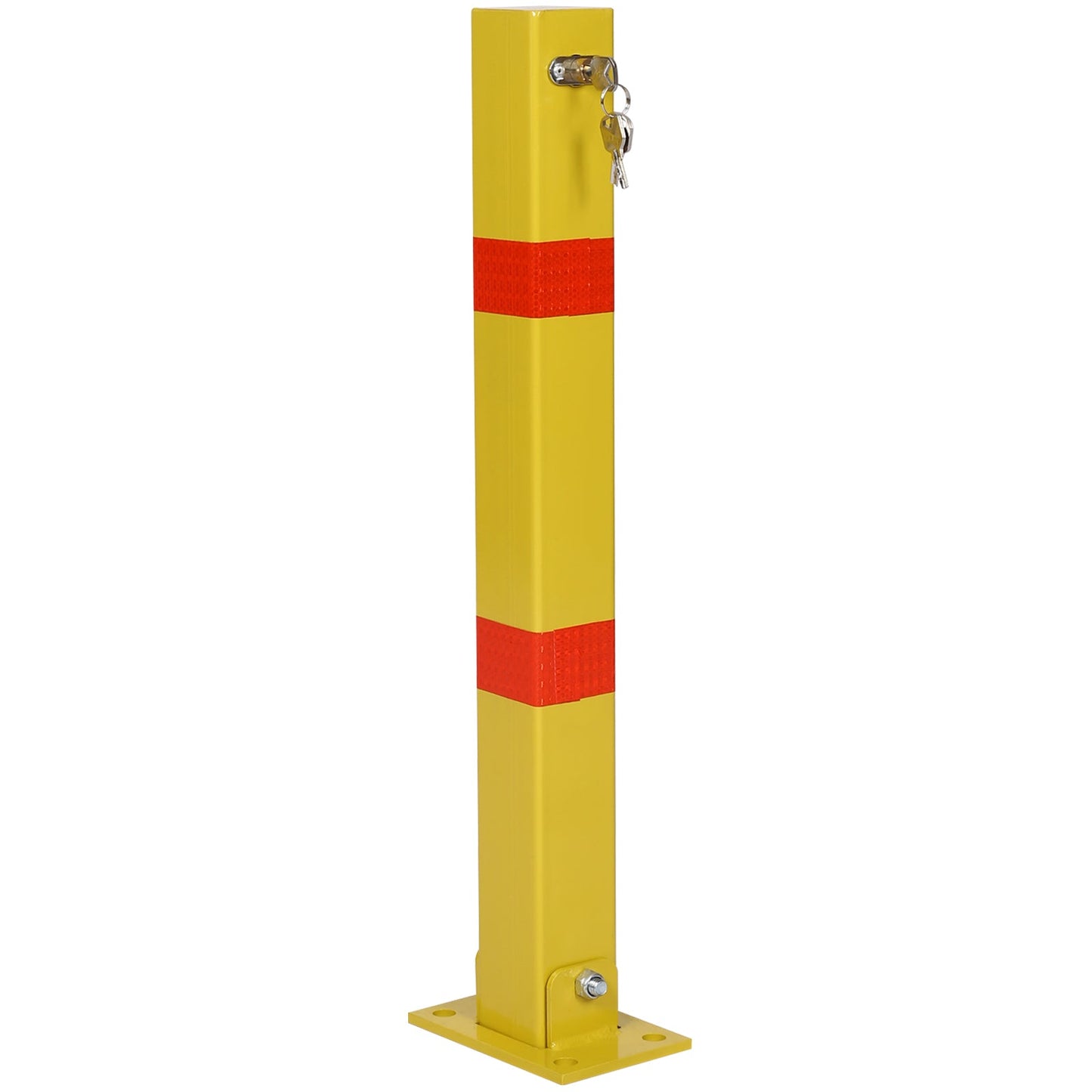 Square Yellow Parking Bollard with Lock, Pole Barrier for Car Protection, Home Garage & Street Decor SolidRoot Buy Furniture USA