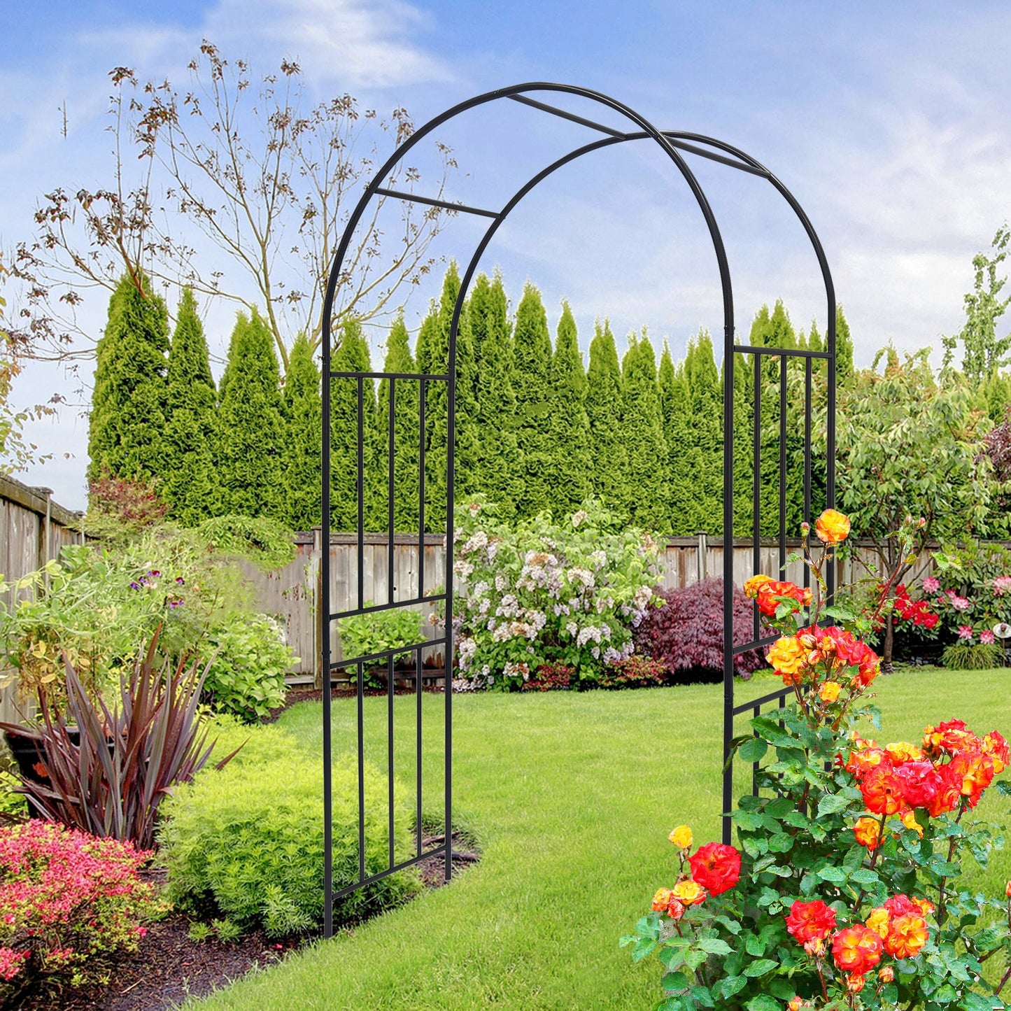 Metal Garden Arch L42.24'' x W17.52'' x H85.82'' Climbing Plants Support Rose Arch Outdoor Black SolidRoot Buy Furniture USA