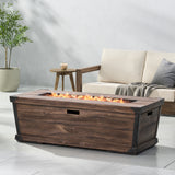 Outdoor Patio Concrete Fire table, Rectangle Gas Burning 56-Inch Fire Pit - 50,000 BTU, Wood Pattern Fire Table, Brown (Tank Cover not Included) - SolidRoot Buy Furniture USA