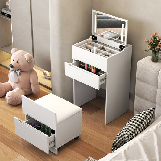 3 in 1 Vanity Desk with open Top Mirror,Small Make Up Vanity Set with Visible Glass Desktop,Compact Makeup Vanity with 3 Drawers,Dressing Table for Bedroom SolidRoot Buy Furniture USA