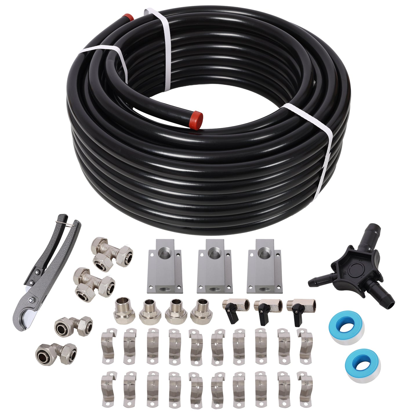 3/4 inch x 100 feet Tubing and Aluminum Outlet Blocks,High Quality PEX-AL-PEX Tubing, Compressed Air Piping System,Air Compressor Hose Accessories,Black Tubing SolidRoot Buy Furniture USA