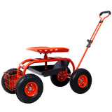 Rolling Garden Scooter Garden Cart Seat with Wheels and Tool Tray, 360 Swivel Seat,Red - SolidRoot Buy Furniture USA
