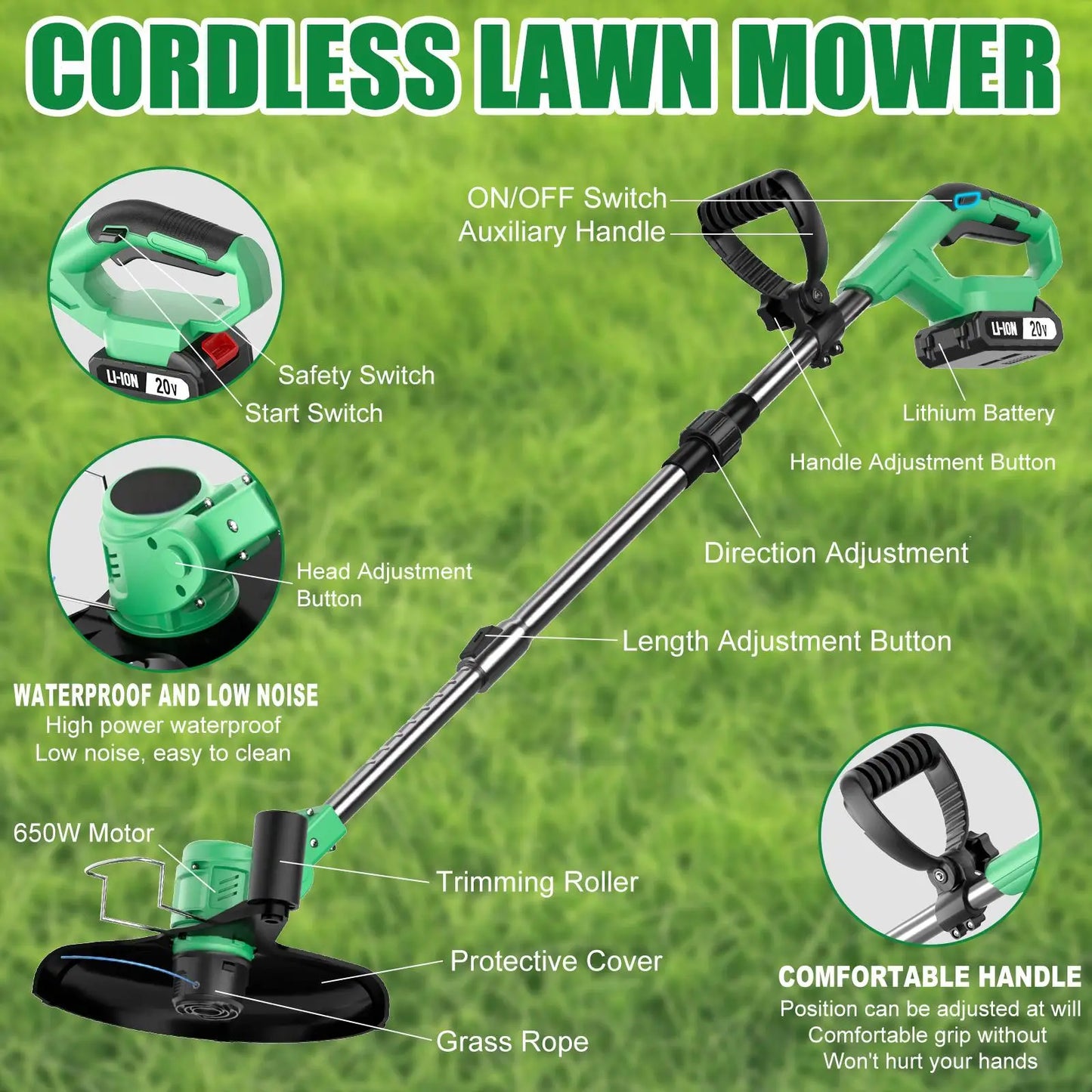 Electric Grass Trimmer 20V Cordless with Folding Handle DIY Grade Local US Warehouse SolidRoot Buy Furniture USA