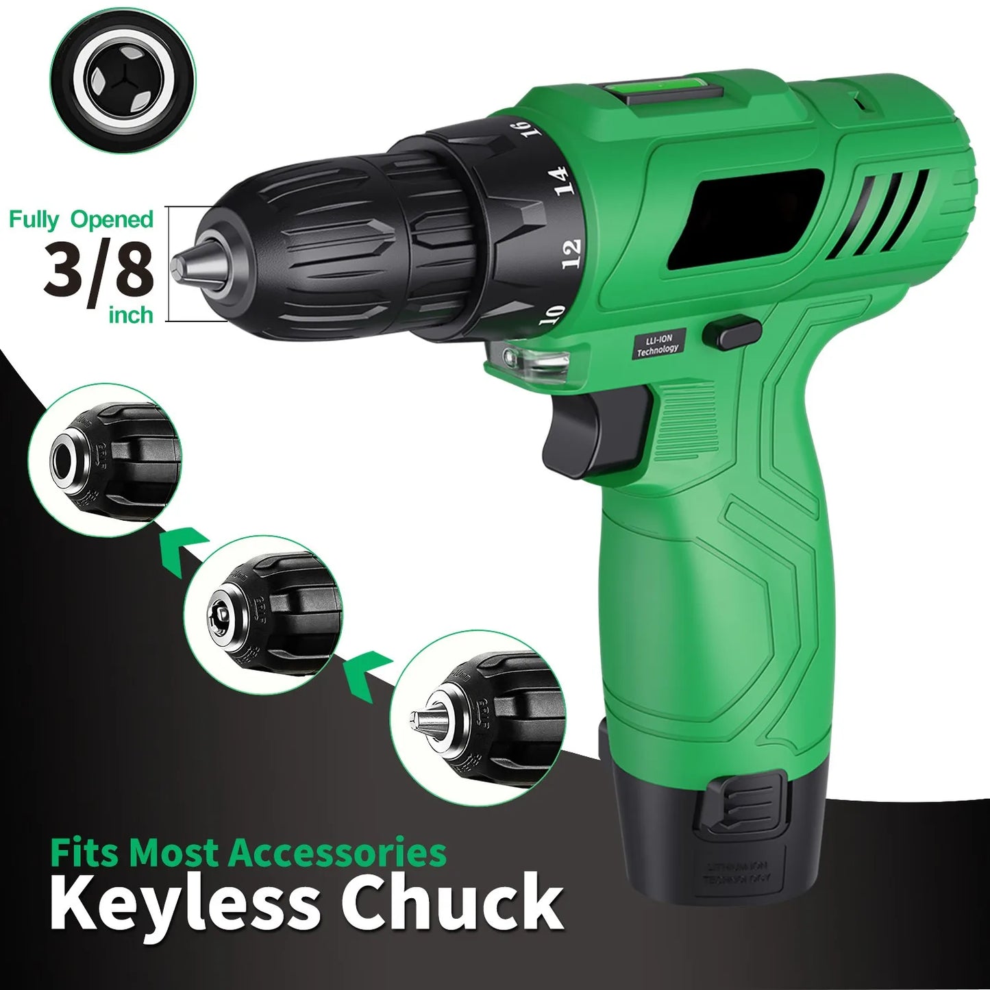 12V Li-ion Cordless Drill Set with Single Speed Keyless Chuck & Brushed Motor Electric Power Tools for DIY US Local Warehouse SolidRoot Buy Furniture USA