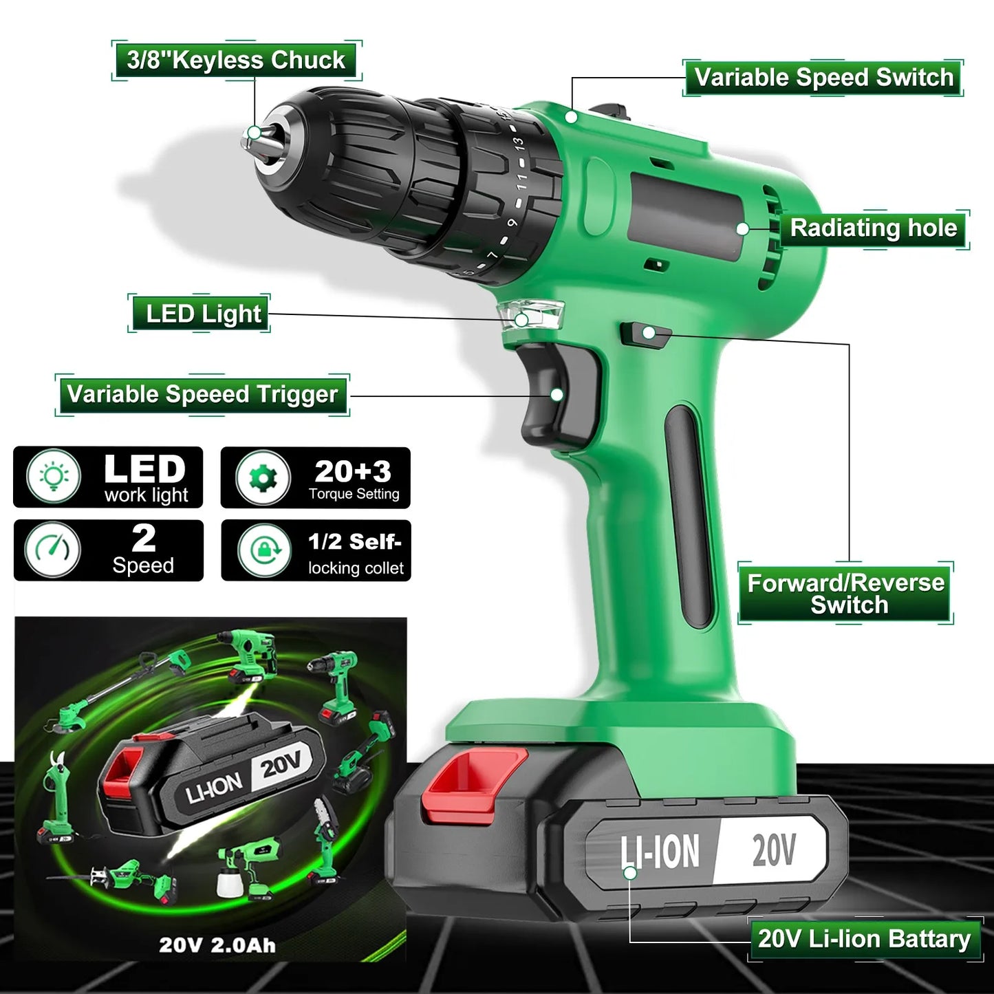 OEM Customizable 20V Cordless Impact Drill Electric Screwdriver with Drop Shipping Local US Warehouse Supported Power Drills SolidRoot Buy Furniture USA