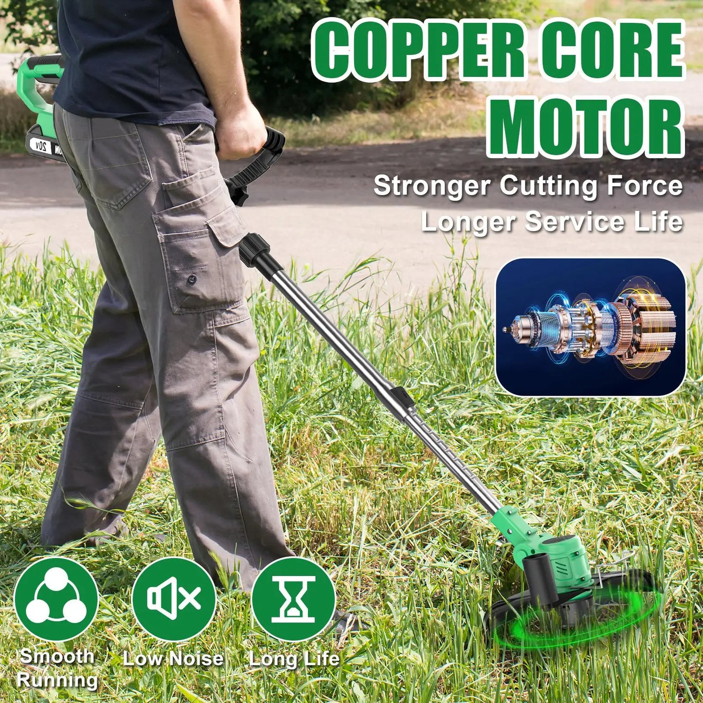 Electric Grass Trimmer 20V Cordless with Folding Handle DIY Grade Local US Warehouse SolidRoot Buy Furniture USA