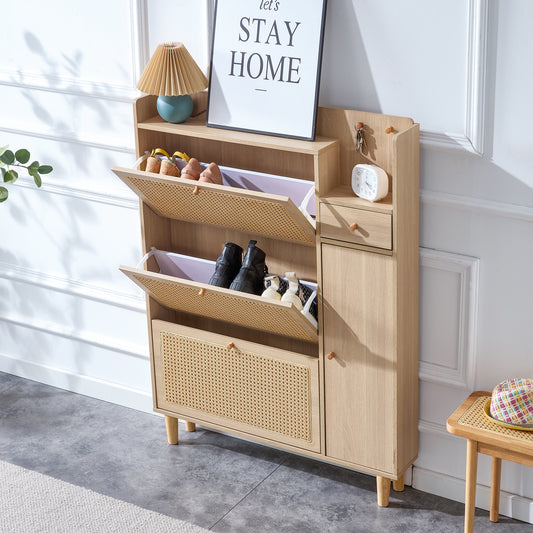 Modern minimalist storage cabinet, Japanese rattan shoe cabinet, bed top cabinet, small home furniture. Suitable for corridors and living rooms. W115170127 SolidRoot Buy Furniture USA