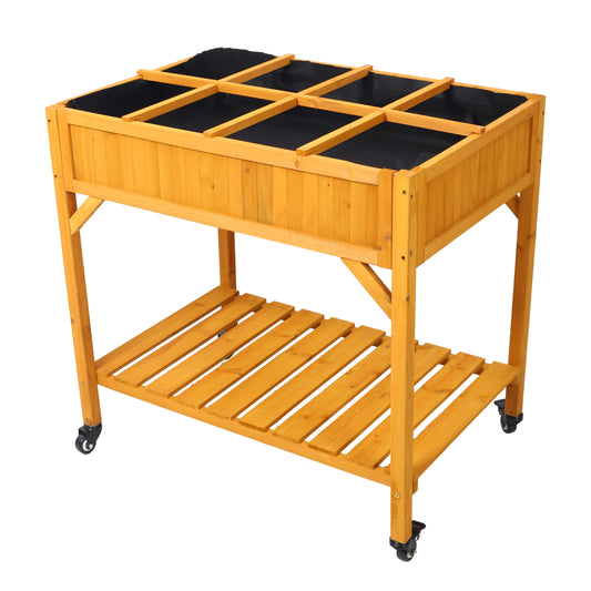 Mobile Elevated Raised Garden Bed with 8-Pocket Dividers - Wood Planter Box on Wheels with Storage Shelf, Drainage & Liner for Herbs, Vegetables & Flowers SolidRoot Buy Furniture USA