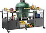 Outdoor Grill Table for Big Green Egg Style BBQ, Metal Grill Cart with Storage Box, Compatible with up to Large Green Egg, Kamado Joe Jr SolidRoot Buy Furniture USA