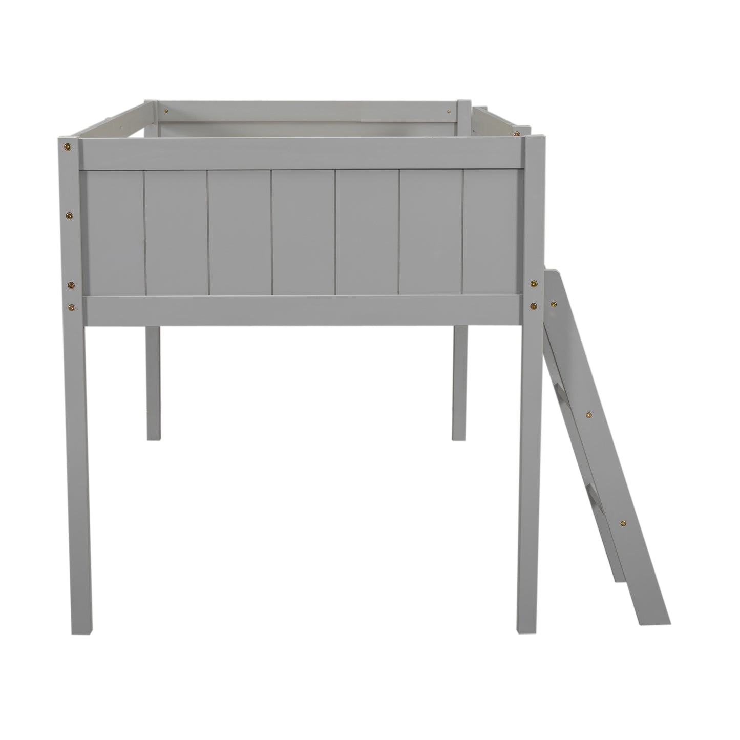 Twin Size Wood Low Loft Bed with Ladder, ladder can be placed on the left or right, Gray - SolidRoot Buy Furniture USA