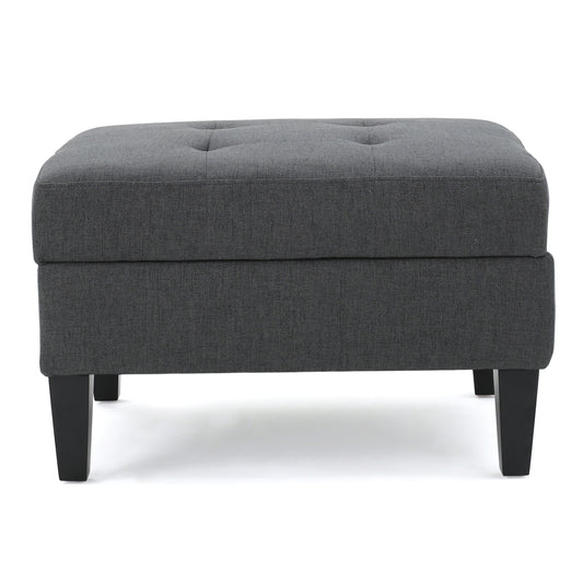 Contemporary Storage Ottoman with Tufted Waffle Stitching in Dark Gray Fabric SolidRoot Buy Furniture USA