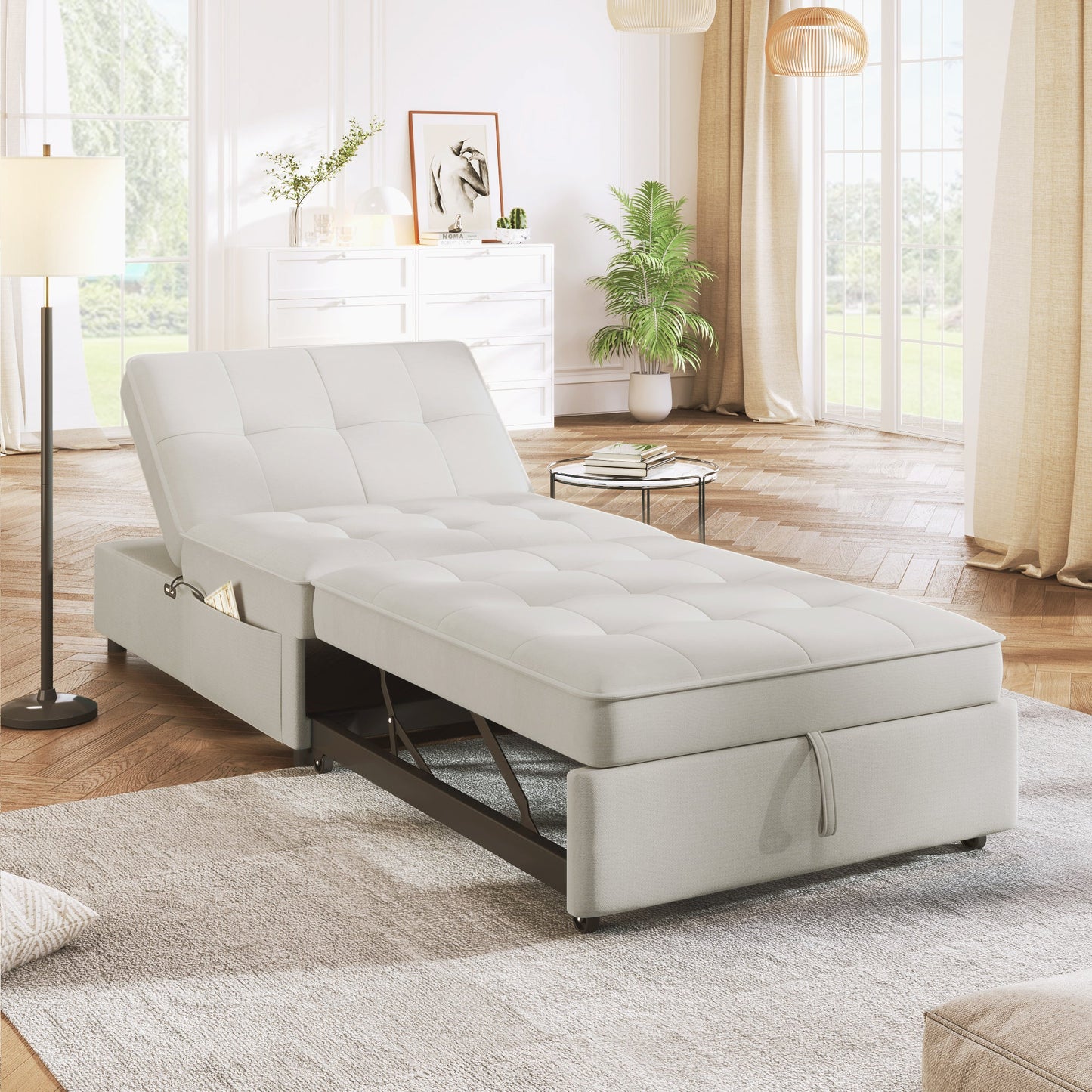 4-in-1 Sofa Bed, Chair Bed, Multi-Function Folding Ottoman Bed with Storage Pocket and USB Port for Small Room Apartment,Living Room,Bedroom,Hallway,White (Old Sku:WF309305AAB) SolidRoot Buy Furniture USA