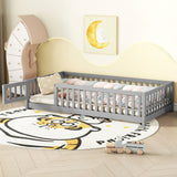 Twin Size Bed Floor Bed with Safety Guardrails and Door for Kids, Gray(Old SKU: W158090685) SolidRoot Buy Furniture USA