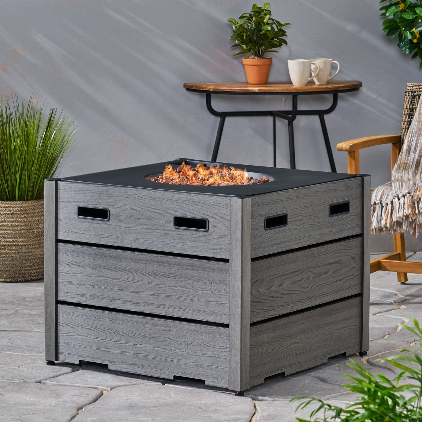 Outdoor 31' WPC Base Square Propane Fire Pit - 40,000 BTU, Grey SolidRoot Buy Furniture USA