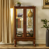 Curio Cabinet Lighted Curio Diapaly Cabinet with Adjustable Shelves and Mirrored Back Panel, Tempered Glass Doors (Walnut, 3 Tier), (E26 light bulb not included) SolidRoot Buy Furniture USA