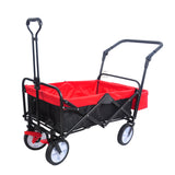 folding wagon Collapsible Outdoor Utility Wagon, Heavy Duty Folding Garden Portable Hand Cart, Drink Holder, Adjustable Handles(Black+Red colour) Livingsource