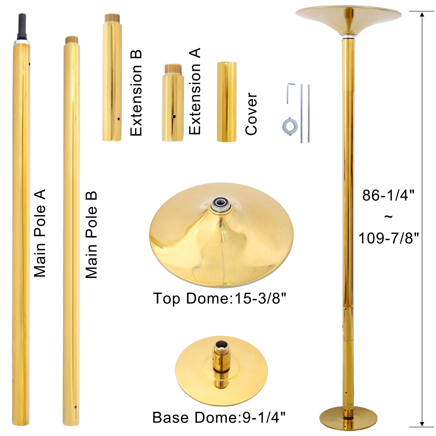 Dance Pole Spinning Static Dancing Pole Portable Removable for Home Club Bar Gym 86.2-109.8" Height Adjustable Weight Capacity 440lb Gold Livingsource