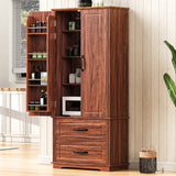 K&K 71' Farmhouse Kitchen Pantry Cabinet with 2 Large Drawers,Embossed Texture Freestanding Cupboard Cabinet with 8 Door Shelves and 3 Cabinet Shelves for Kitchen,Dining Room,Living Room,Laundry,Brown SolidRoot Buy Furniture USA
