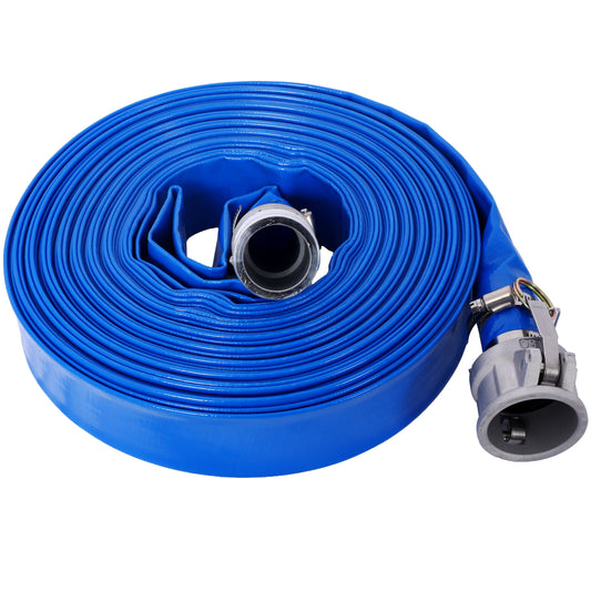 1.5' ID × 100 ft Pool Backwash Hose, Heavy Duty Reinforced Blue PVC Lay Flat Water Discharge Pump Hoses For Swimming Drain Pools and Clean Filters, with Aluminum Camlock C and E Fittings SolidRoot Buy Furniture USA